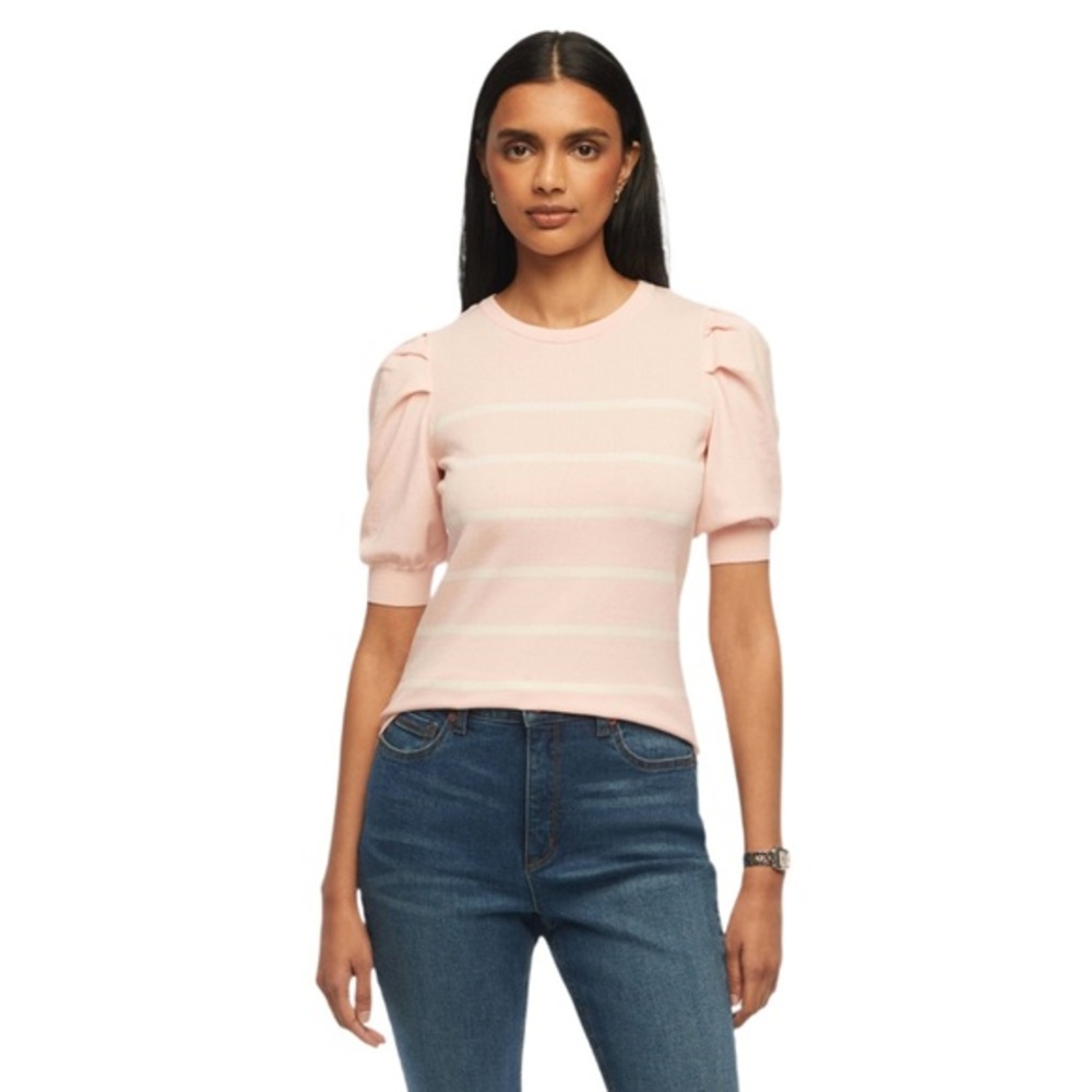 Anne Klein Women's Pink & White Striped Puff-Sleeve Top NWT Size XXS